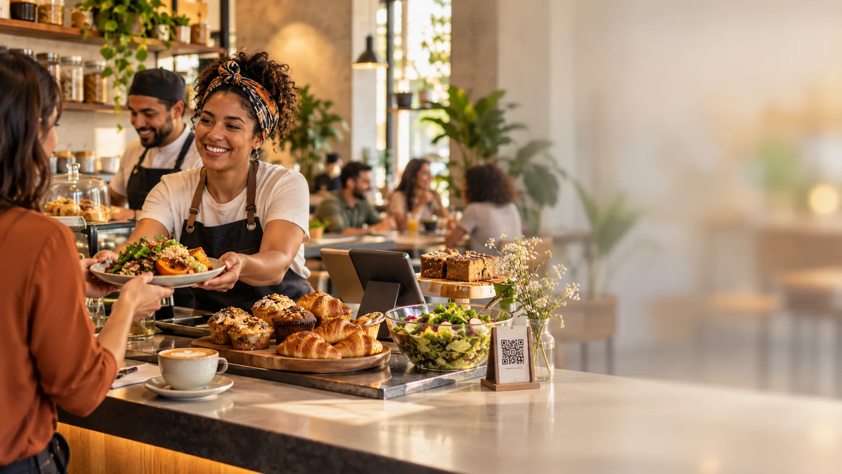 Atendimento no balcão de um restaurante